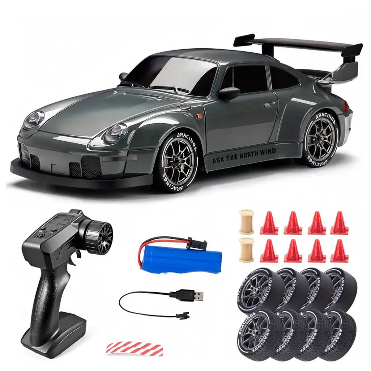 RC Drift Car with Flashing Lights, 2.4GHz 4WD High-Speed Racing Vehicle, Dual Tires Set for Speed & Drift, USB Charging Remote Control Toy for Boys & Girls, Includes Cones & Tools 1:24 Scale by RACO