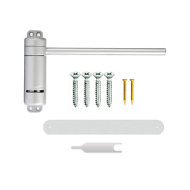 RACO JS Door Closer Adjustable Automatic Door Closer for Wood Doors up to 25kg Easy Installation on Door or Frame Includes Screws, Slide Track & Adjustment Tool Silent Soft Close,Silver