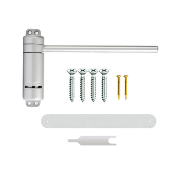 RACO JS Door Closer Adjustable Automatic Door Closer for Wood Doors up to 25kg Easy Installation on Door or Frame Includes Screws, Slide Track & Adjustment Tool Silent Soft Close,Silver