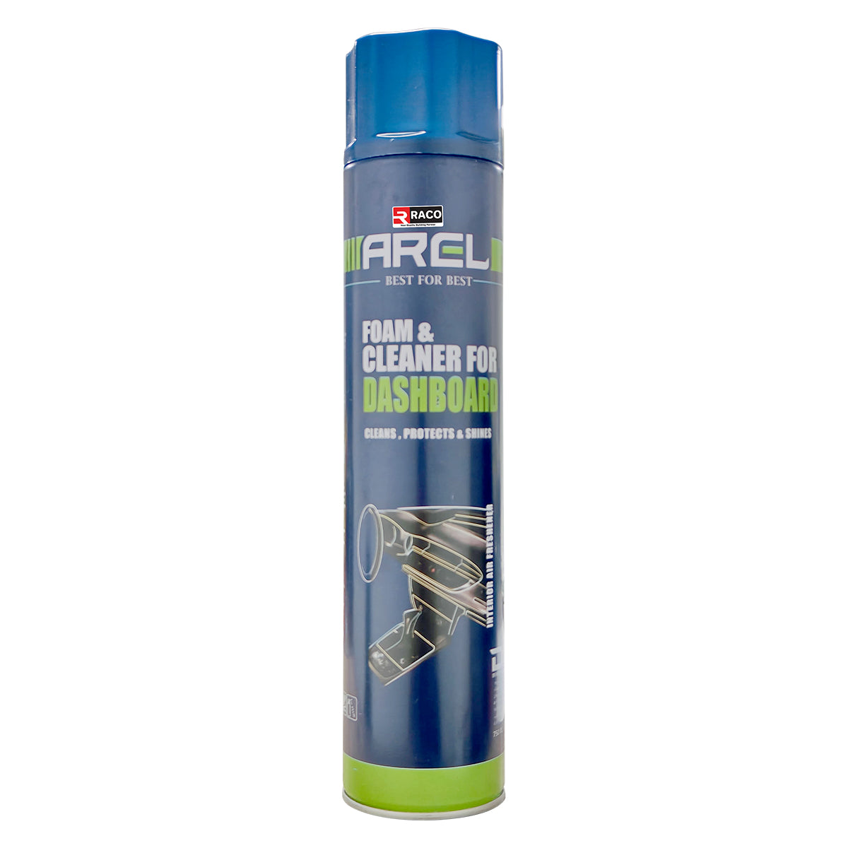 RACO Arel Foam Cleaner for Dashboard | Deep Cleaning & Shine Restorer Spray – Protects Against Dust, Dirt & UV Damage | Quick-Drying, Residue-Free Formula for Cars, Trucks & Motorcycles, 750ml