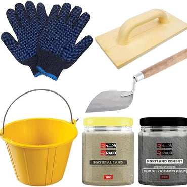RACO 1Kg Sand and Cement DIY Kit with PVC Plastic Bucket, Gurmala, and Safety Hand Gloves for Household and DIY Projects