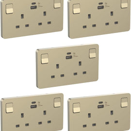 RACO Schneider AvaterOn 21W Type A+C 2 Gang 13A Switched Socket With USB Charger Pack Of (5, WINE GOLD)
