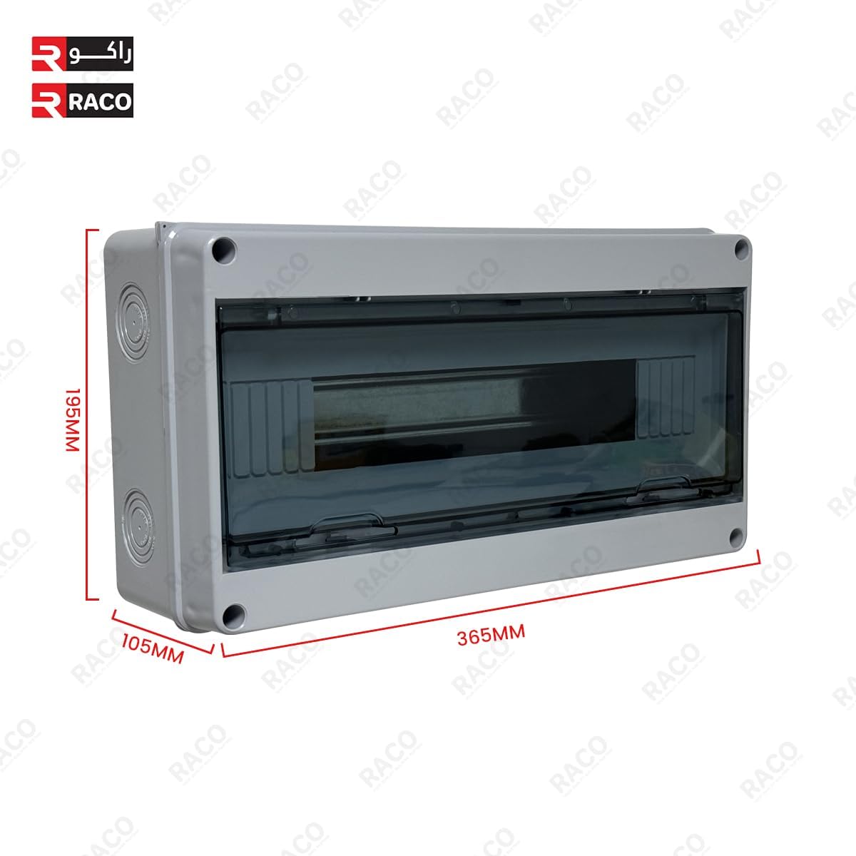 RACO MCB Distribution Box - 18-Way IP65 Waterproof Circuit Breaker Box Featuring a Transparent ABS Plastic Cover, Ideal for Household, Industrial, and Commercial Use.