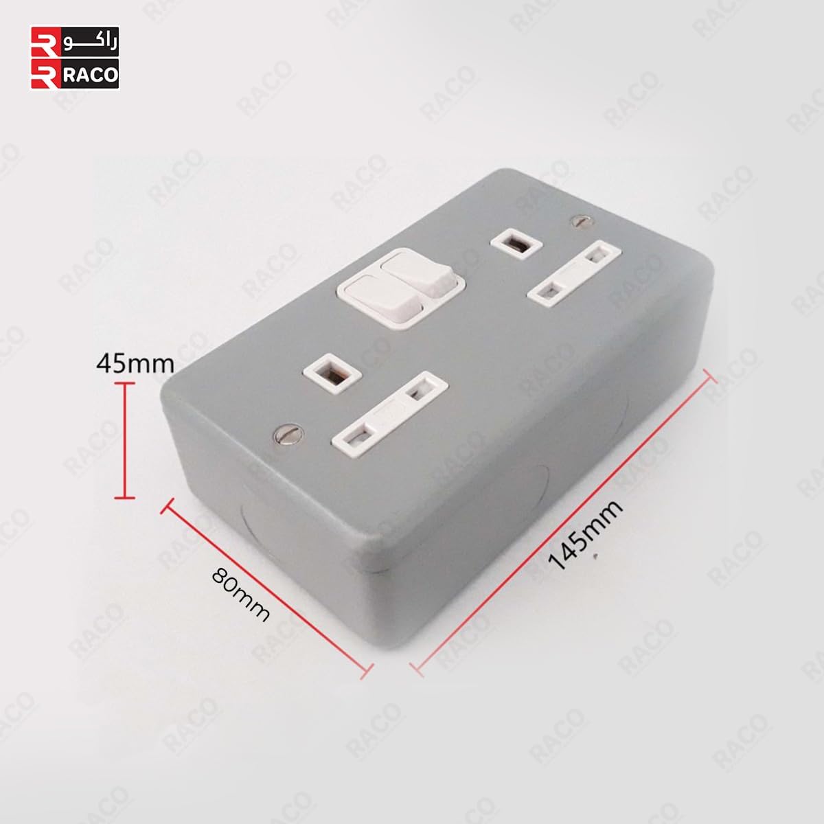 RACO Heavy Duty Extension Cable – 2 Gang Metal Clad 13A UK Switch Socket with 3C x 2.5mm Flexible Cable & Plug, Ideal for Outdoor Use