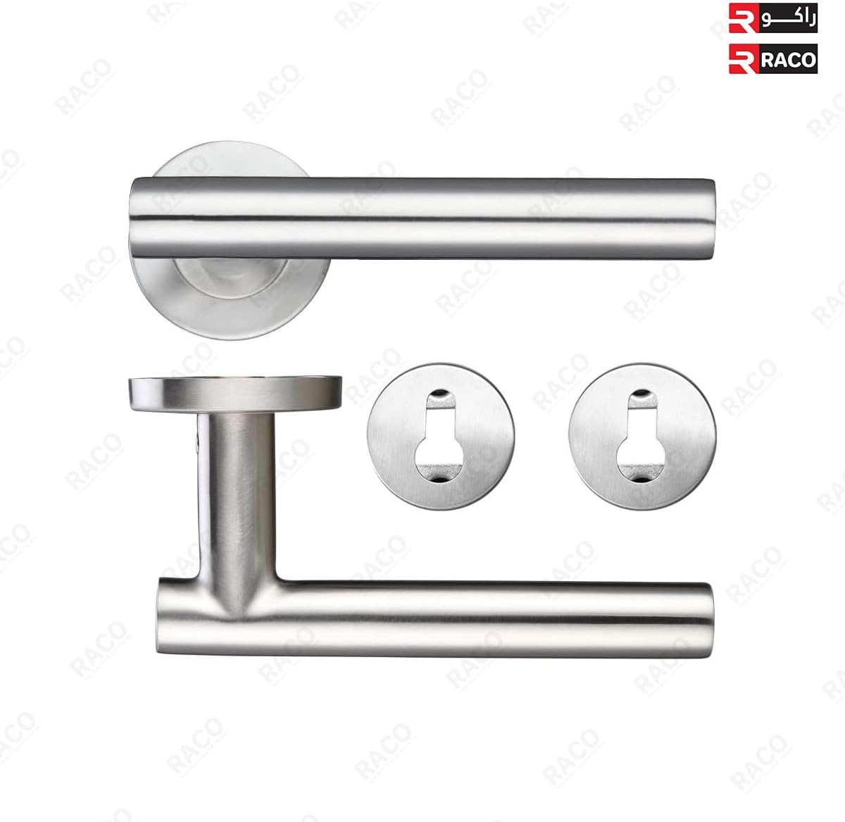 RACO Doorfit Door Handles Premium Stainless Steel, T-bar Lever Latch Rose Door Handle, Ideal for Internal Wooden Doors for Home and Office
