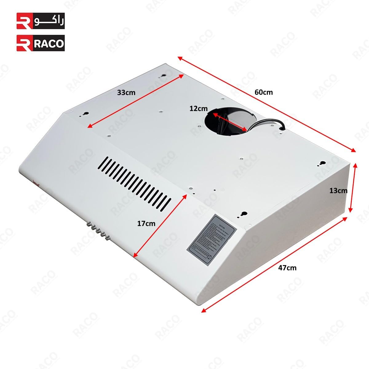 RACO Kenwel Household Cooker Hood 75 Watts Hight Suction Power White 60CM Under Cabinet Range Hood with 3 Speed Fan and LED Lights