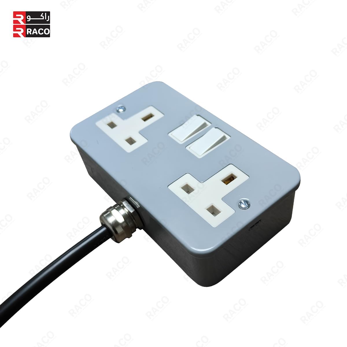 RACO Heavy Duty Extension Cable – 2 Gang Metal Clad 13A UK Switch Socket with 3C x 2.5mm Flexible Cable & Plug, Ideal for Outdoor Use