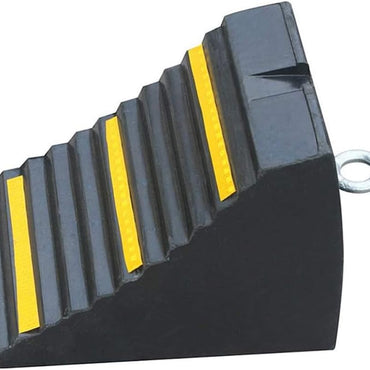 RACO Heavy Duty Rubber Wheel Chocks – 24x16x19cm Wedges with Eyebolt Handles & Yellow Strips – Ribbed Grip for Secure Tire Hold – Perfect for RVs, Trailers, Trucks & Cars, 3.5KG