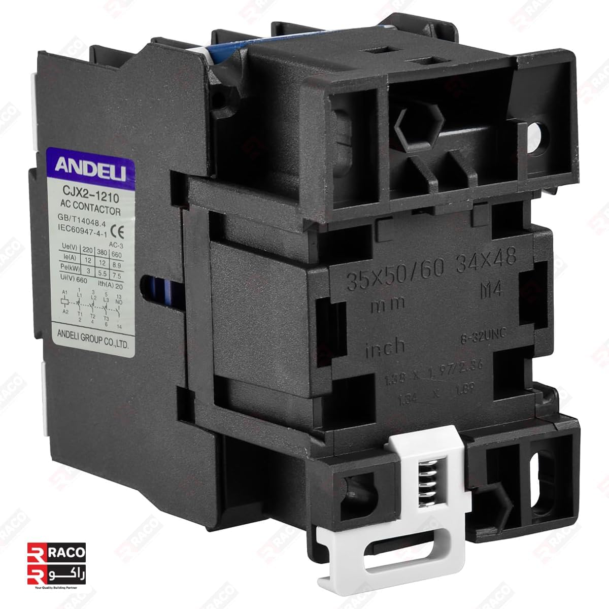 RACO ANDELI AC Contactor, CJX2-1210, 220V Coil 50/60Hz, 3-Pole (3P) Normally Open, 12A Ie, 380V Ue