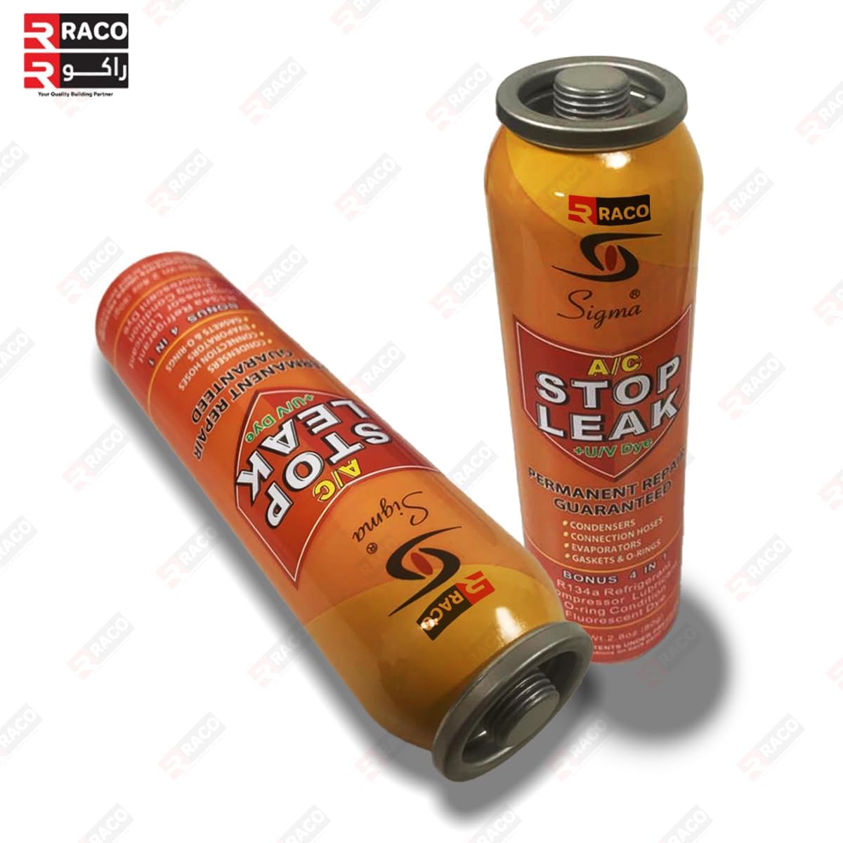 RACO Sigma Car Air Conditioner Stop leak Seal 80g | Repair R134A Refrigerant and Oil Leaks in Air Conditioning Systems with Fluorescent Leak Detection.
