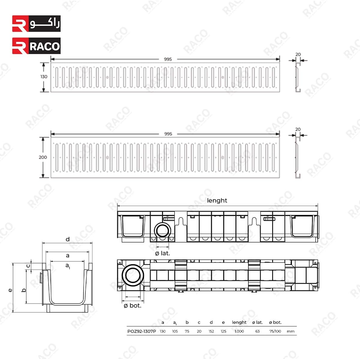 RACO Floor Grating | Drainage Channel Grate for Garage, Water Rain Storm, Shower, Wet Room, Garden, Driveway – 1Mtr Length