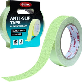 ‎ RACO Giffex Glow in the Dark Anti-Slip Tape – 25mm x 5 Yards Safety Grip Tape for Stairs, Ramps, Factories & Sports Grounds – Weatherproof, Strong Adhesive, Long-Lasting Fluorescence, Indoor & Outdoor