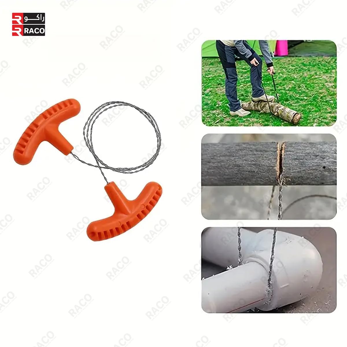RACO Wire Saw, Steel Wire Saw Scroll, Hand Pocket Serrated Cutting Cable, PVC Pipe Cable Saw, Wire Saw for Bushcraft Gear Hunting Hiking Tree Cutting