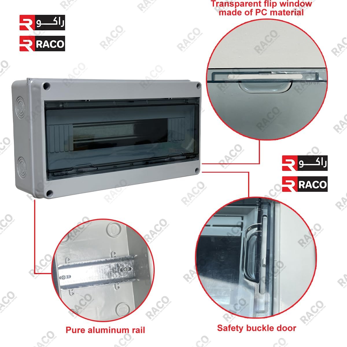 RACO MCB Distribution Box - 18-Way IP65 Waterproof Circuit Breaker Box Featuring a Transparent ABS Plastic Cover, Ideal for Household, Industrial, and Commercial Use.
