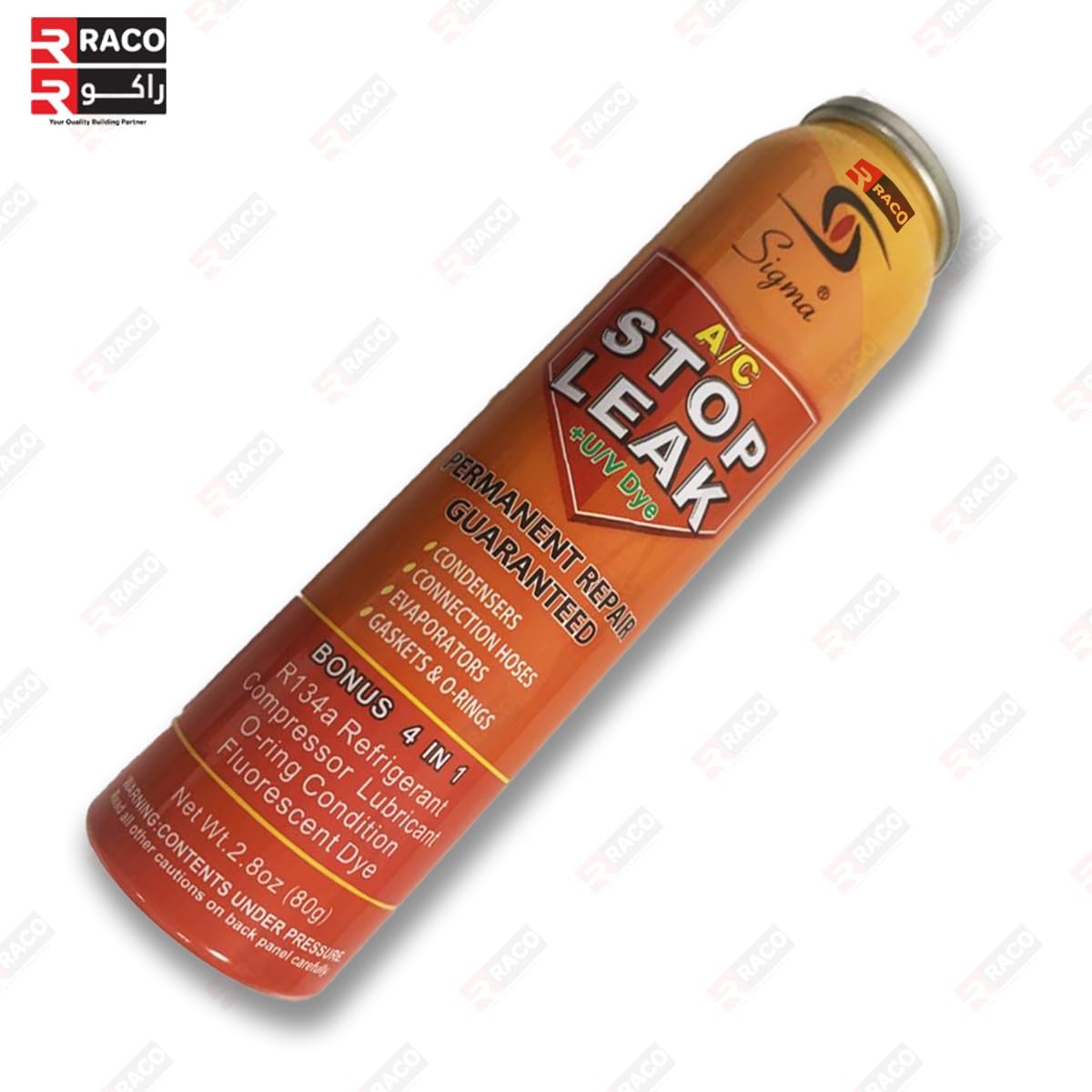 RACO Sigma Car Air Conditioner Stop leak Seal 80g | Repair R134A Refrigerant and Oil Leaks in Air Conditioning Systems with Fluorescent Leak Detection.
