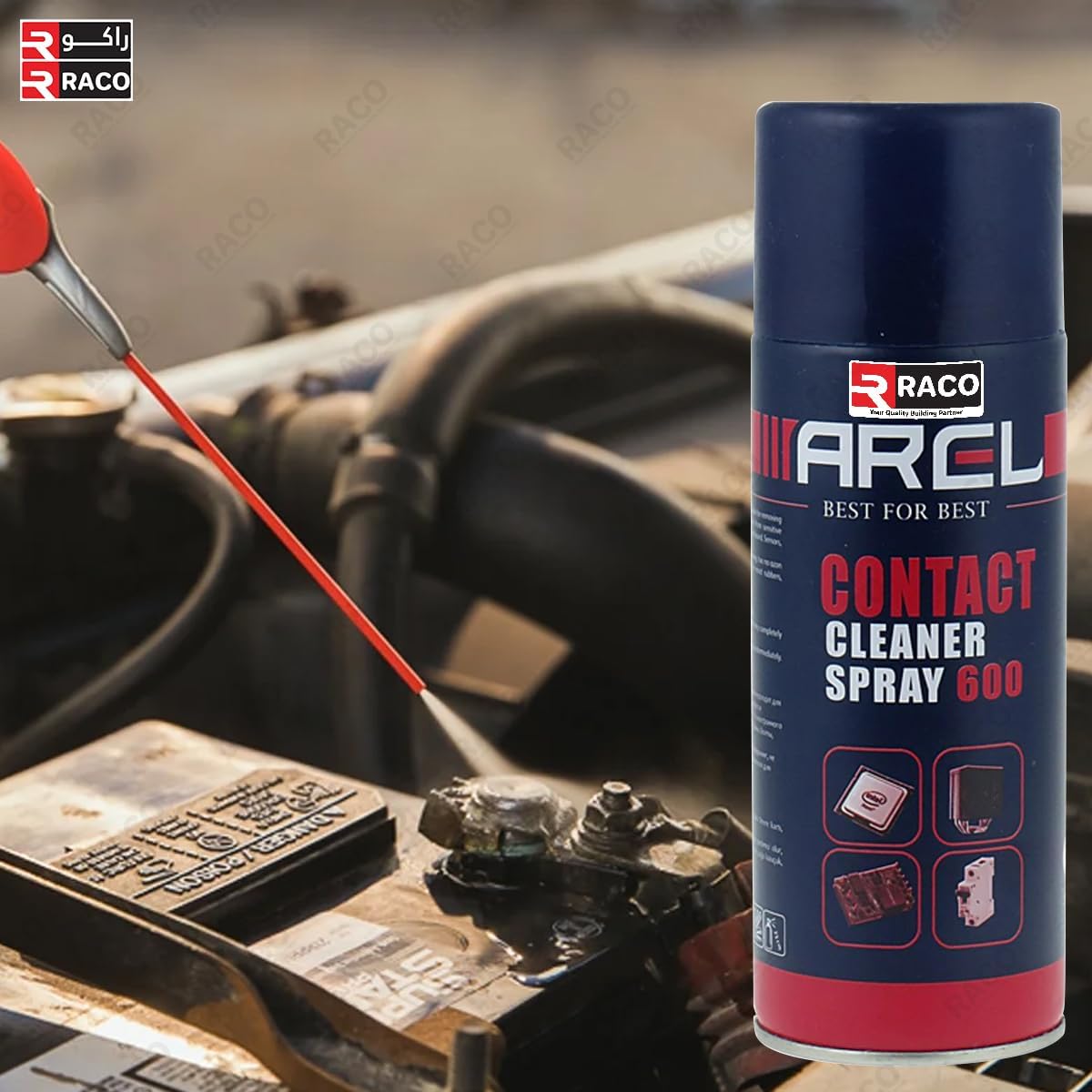 RACO Arel Contact Cleaner Spray 600 Fast-Drying Electrical Cleaner for Electronics, Switches, Circuit Boards, and Connectors | Residue-Free Formula, Removes Dust, Dirt, and Oxidation, 450ml