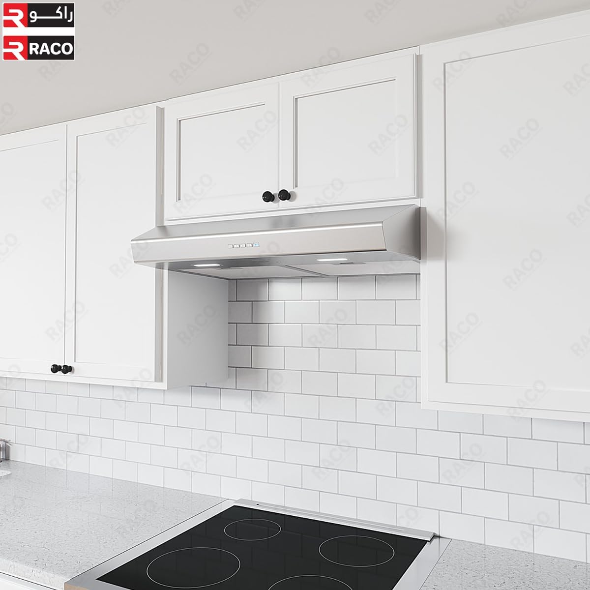 RACO Kenwel Household Cooker Hood 75 Watts Hight Suction Power White 60CM Under Cabinet Range Hood with 3 Speed Fan and LED Lights