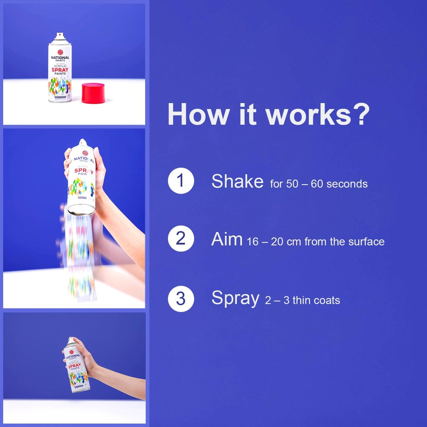 National Paints Fast Drying Acrylic Spray Paint, Premium Multi Surface Paint, Durable Finish, Easy to Use - 400ML