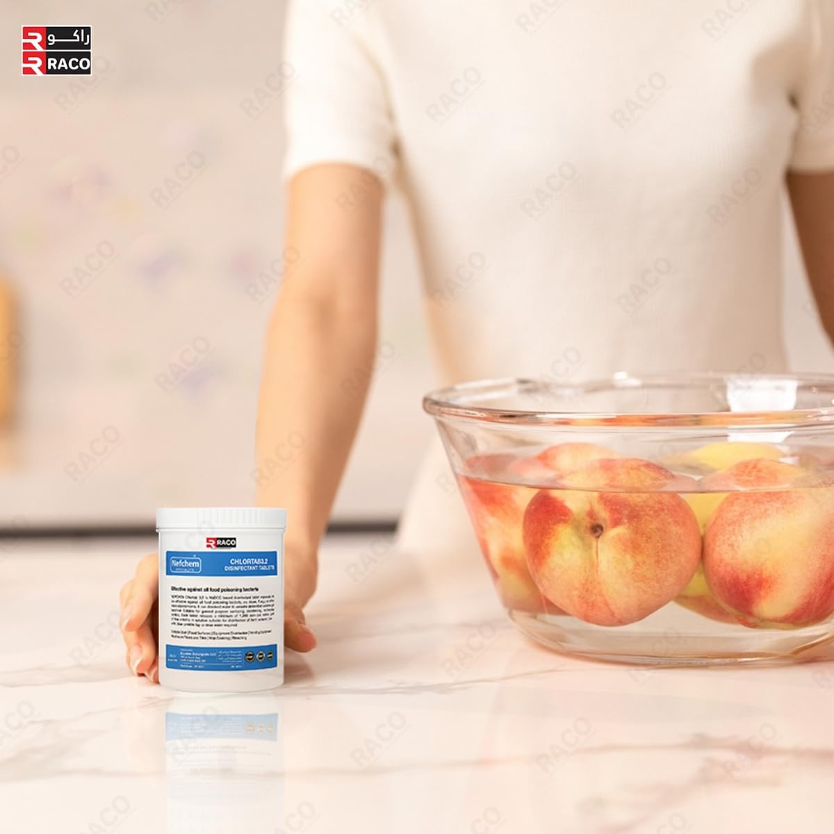 RACO Nefchem Chlortab 3.2 Disinfectant Tablets - NaDCC Chlorine Tablets for Food Surfaces, Water Purification, Equipment & Floor Sanitization