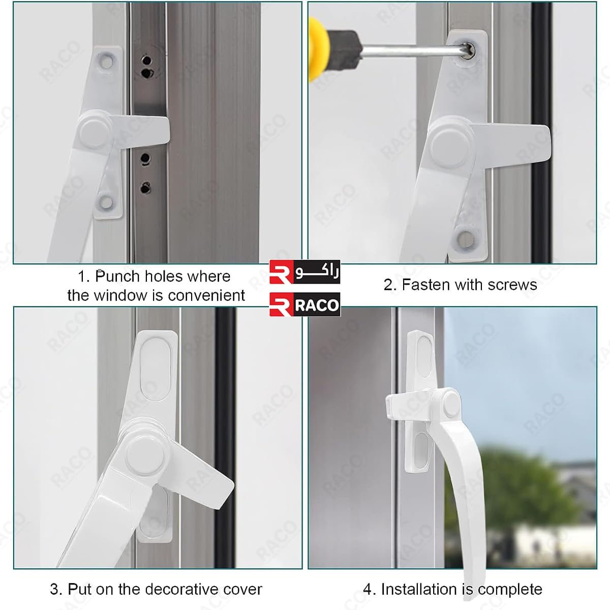RACO White Window Handle | Universal Right- and Left-Hand Window Handles with Security Locks | Lockable aluminium Window Door Handle for Home, Office, Room-Inside and Outside