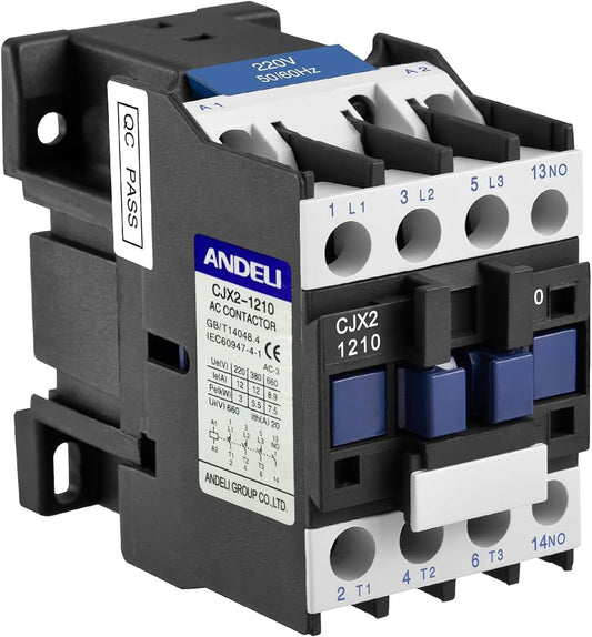 RACO ANDELI AC Contactor, CJX2-1210, 220V Coil 50/60Hz, 3-Pole (3P) Normally Open, 12A Ie, 380V Ue