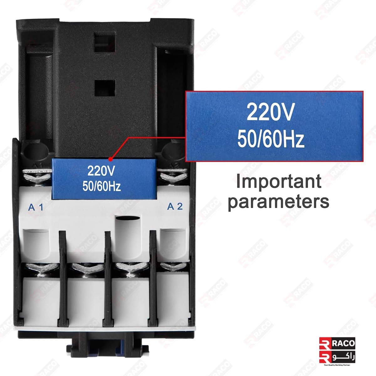 RACO ANDELI AC Contactor, CJX2-1210, 220V Coil 50/60Hz, 3-Pole (3P) Normally Open, 12A Ie, 380V Ue