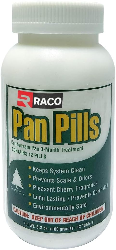 RACO A/C Condensate Pan Treatment Tablets, Fast-Acting A/C Drip pan 12 pcs Tablets Control Odors, Pan Pills Plugged Drains and Overflow
