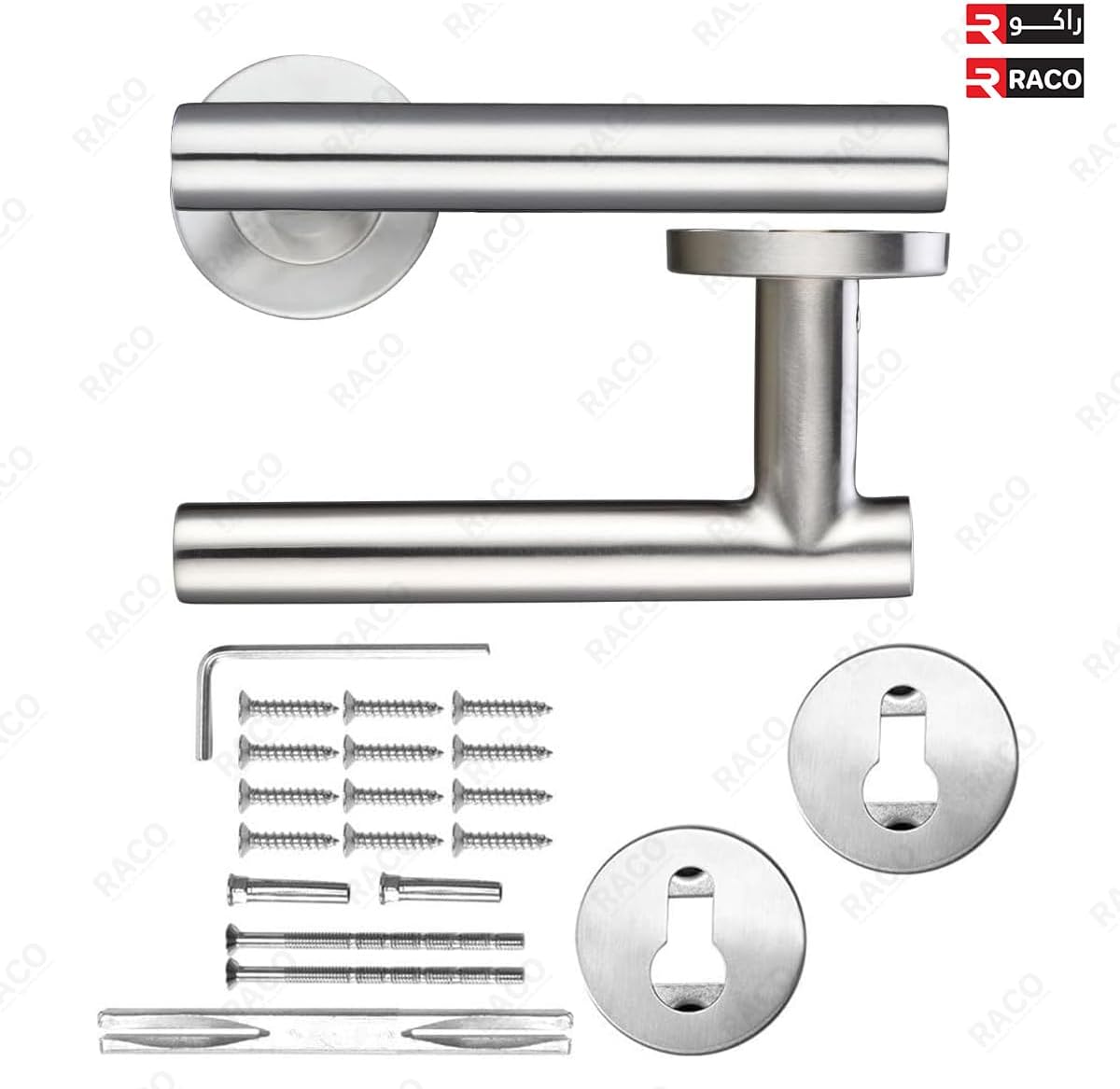 RACO Doorfit Door Handles Premium Stainless Steel, T-bar Lever Latch Rose Door Handle, Ideal for Internal Wooden Doors for Home and Office