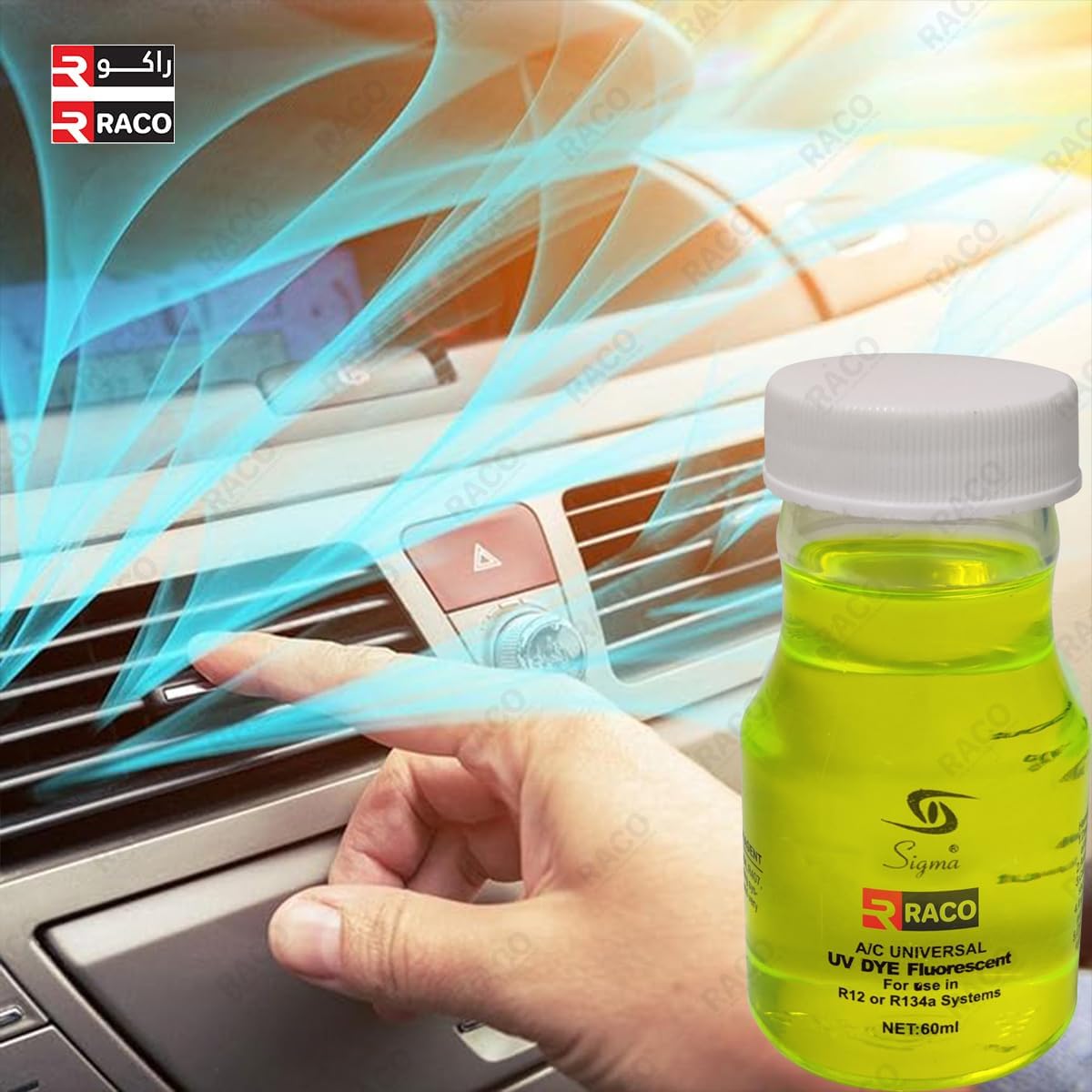 RACO Universal Auto Cooling Oil Leak Detection | Radiator Fluorescent Dye for AC Leakage Testing in Air Conditioners 60ml