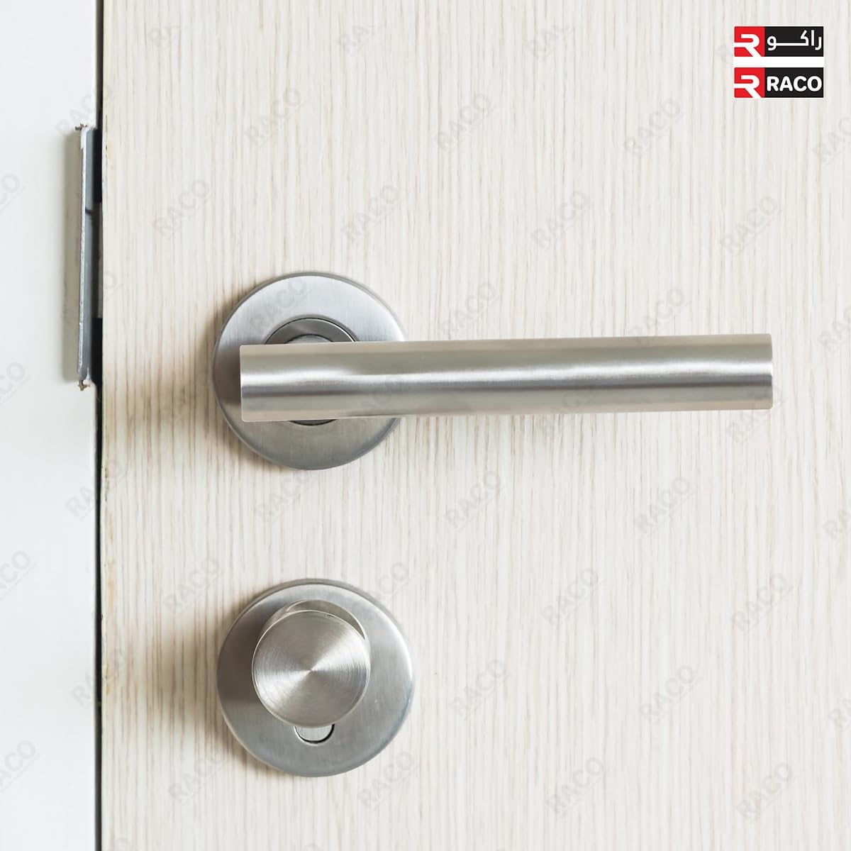 RACO Doorfit Door Handles Premium Stainless Steel, T-bar Lever Latch Rose Door Handle, Ideal for Internal Wooden Doors for Home and Office