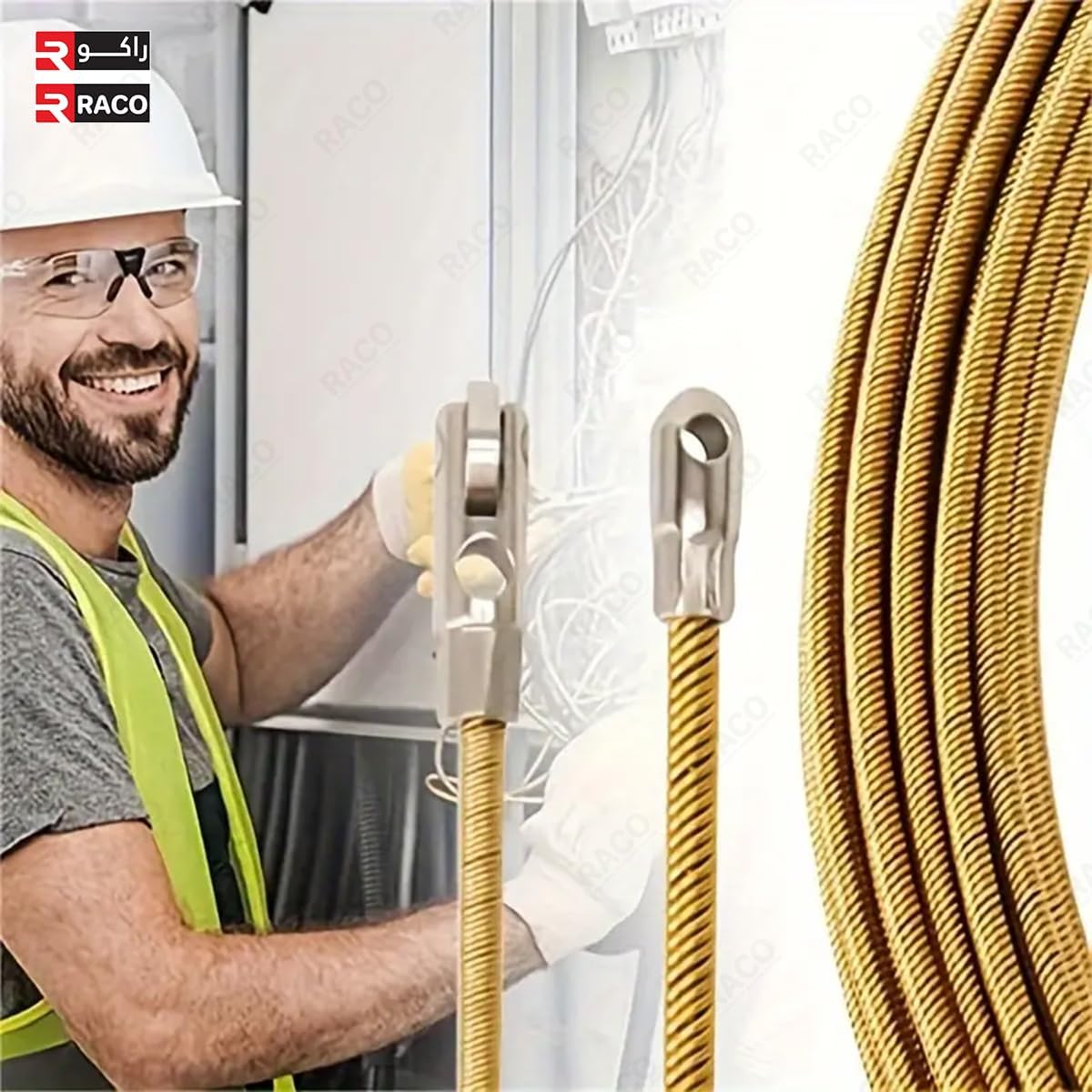 RACO Giffex Cable Pulling Spring, Cable Guider Puller, Universal Wire Puller Tool, Electrical Wire Threader, Wiring Installation Tool Gold 4MM