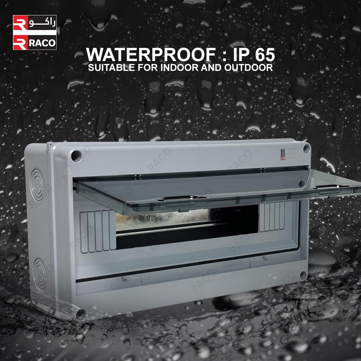 RACO MCB Distribution Box - 18-Way IP65 Waterproof Circuit Breaker Box Featuring a Transparent ABS Plastic Cover, Ideal for Household, Industrial, and Commercial Use.