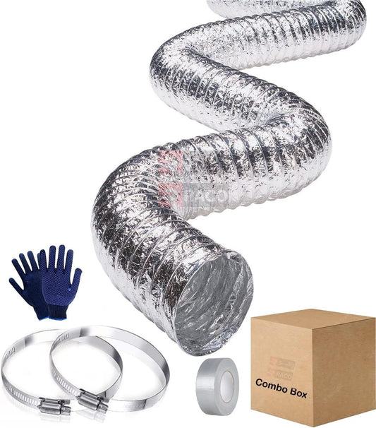 RACO Aluminum Duct Flexible Hose Dryer Vent Hose for Air Ducting with Gloves, Tape and 2 Clamps