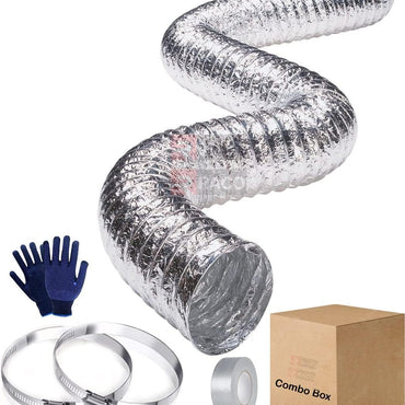 RACO Aluminum Duct Flexible Hose Dryer Vent Hose for Air Ducting with Gloves, Tape and 2 Clamps