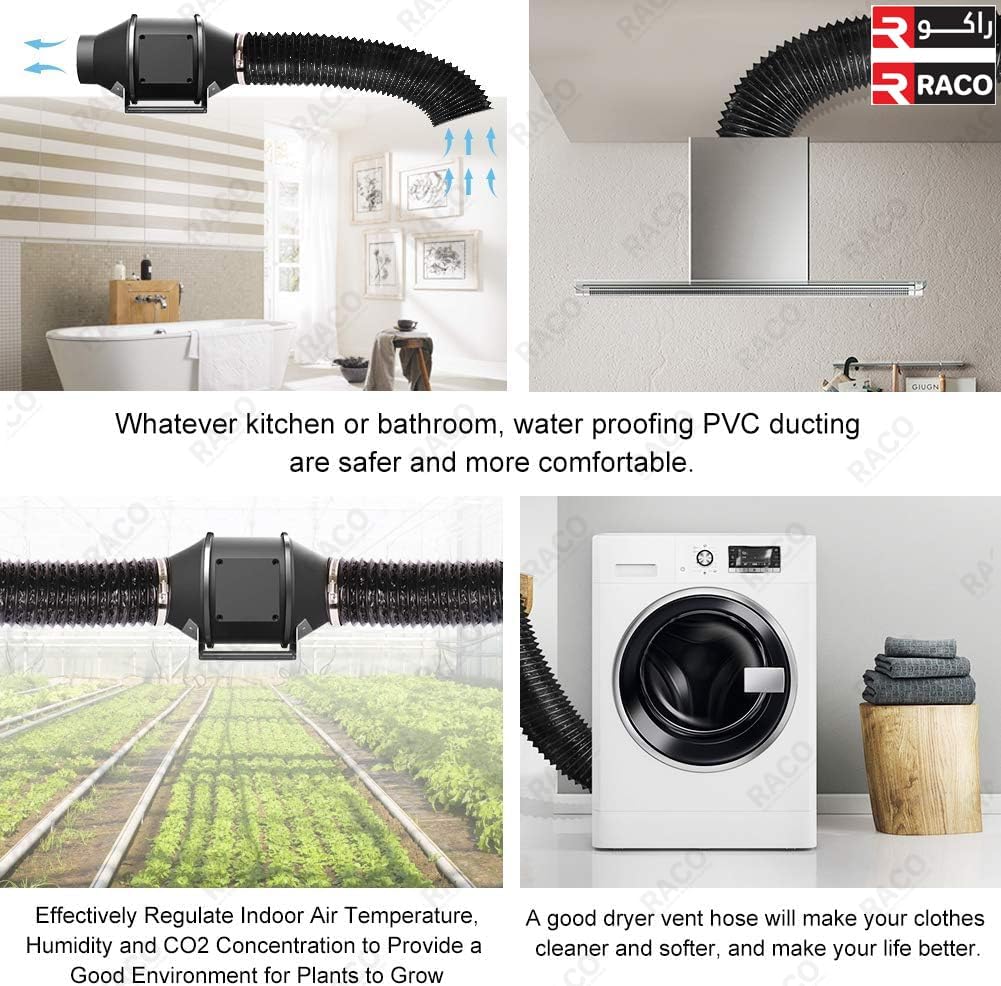 RACO Aluminium Duct Flexible PVC Coated Dryer Vent Hose for Heating Cooling Ventilation and Exhaust Fan Black