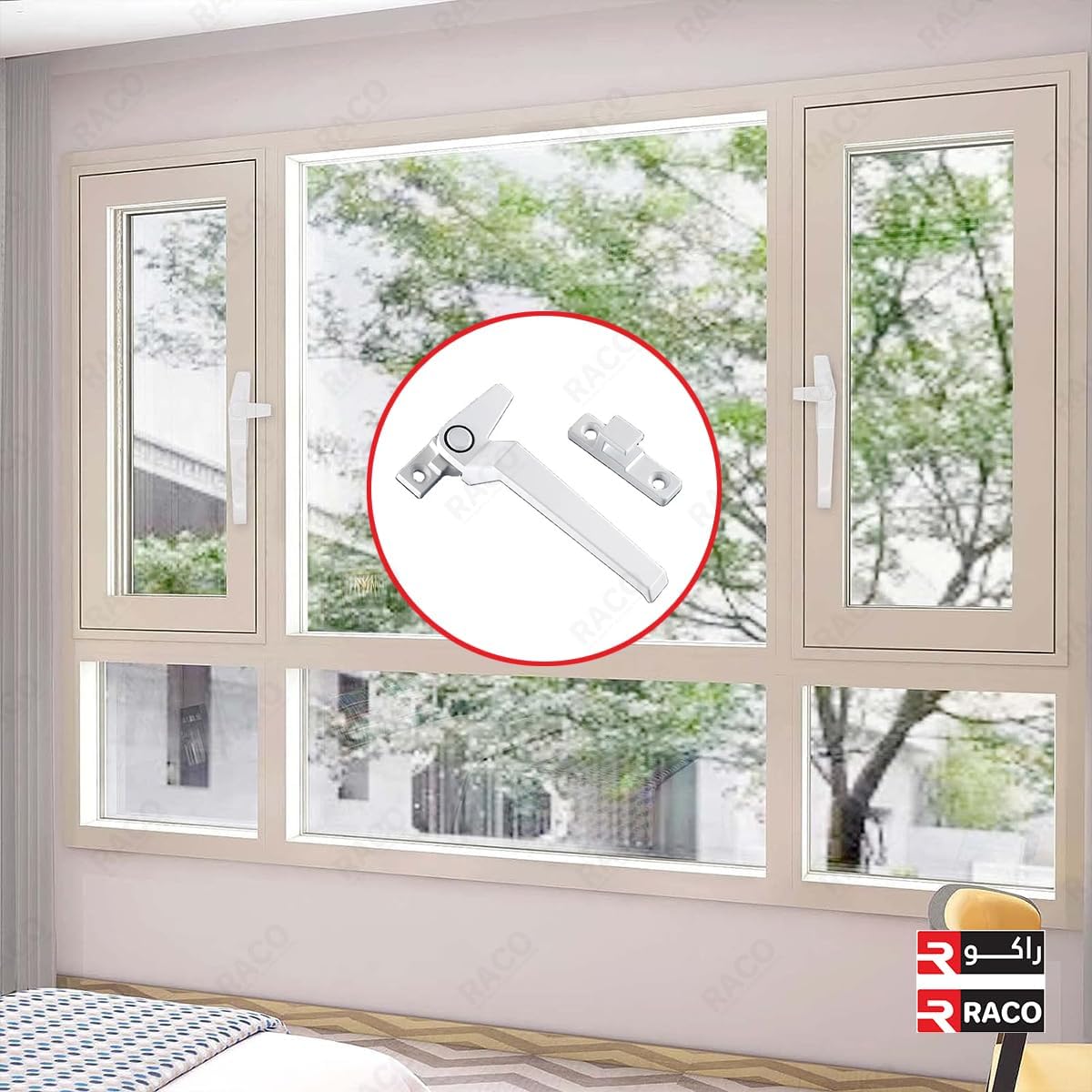 RACO White Window Handle | Universal Right- and Left-Hand Window Handles with Security Locks | Lockable aluminium Window Door Handle for Home, Office, Room-Inside and Outside