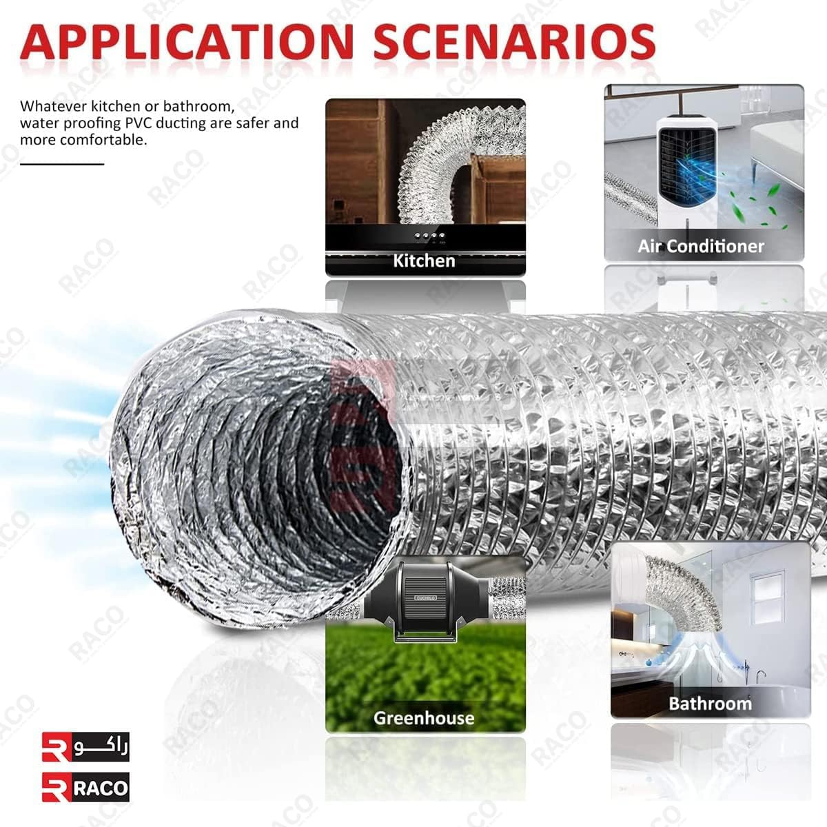RACO Aluminium Duct Flexible Hose Aluminium Exhaust Pipe, Dryer Vent Hose Heat Resistant, Humidity and Fire Resistant Range Hood