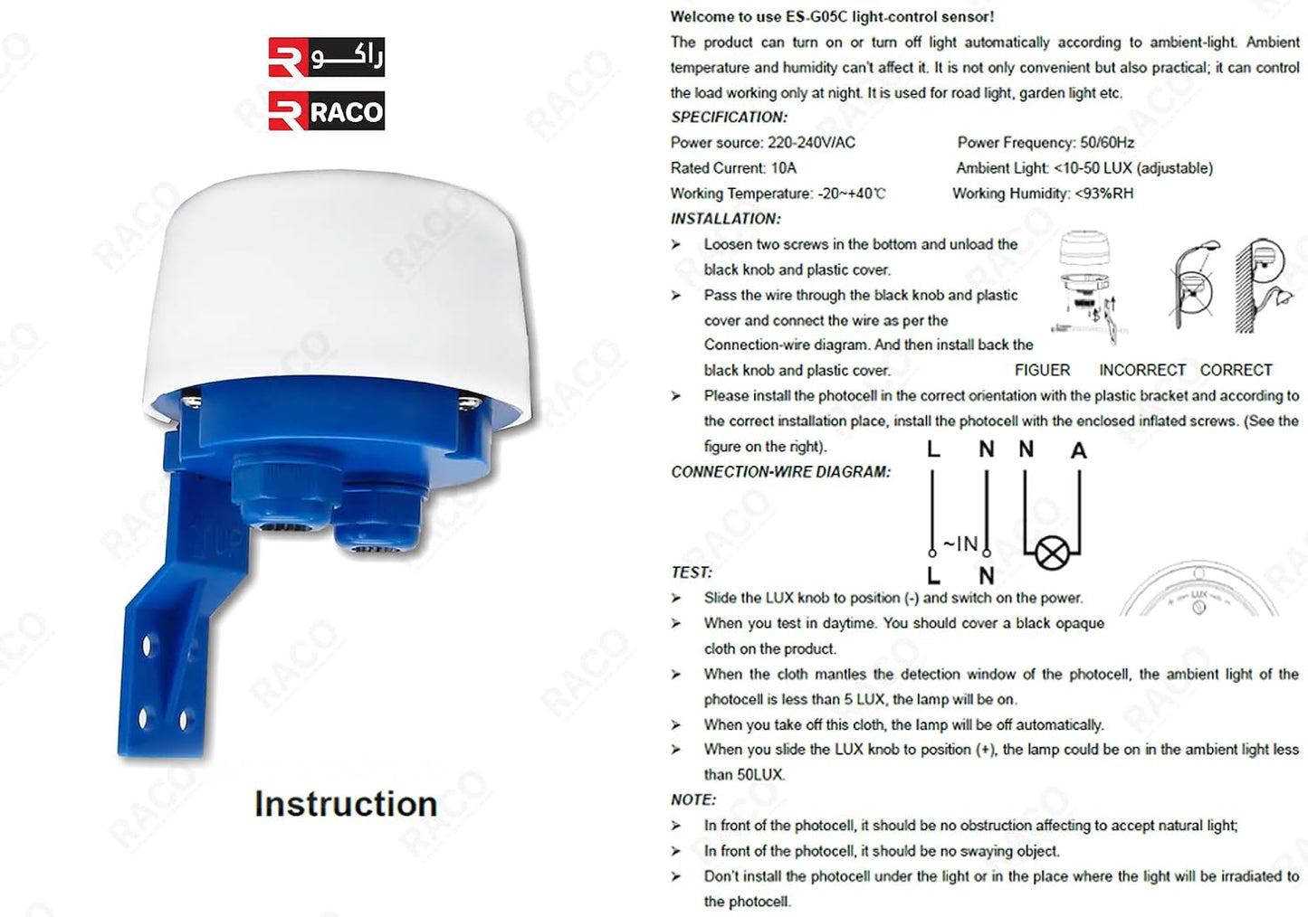 RACO Giffex Light-Control Sensor | Dusk to Dawn Photoelectric Switch Light Photocell Sensor Set for Outdoor LED Lighting