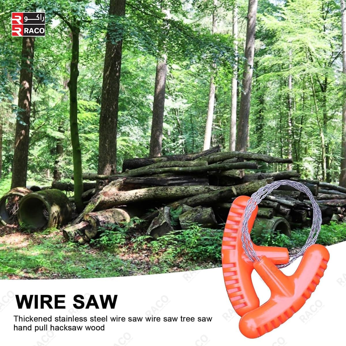 RACO Wire Saw, Steel Wire Saw Scroll, Hand Pocket Serrated Cutting Cable, PVC Pipe Cable Saw, Wire Saw for Bushcraft Gear Hunting Hiking Tree Cutting
