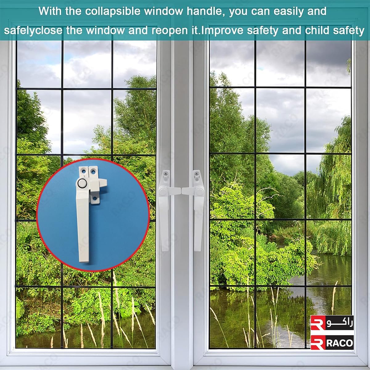 RACO White Window Handle | Universal Right- and Left-Hand Window Handles with Security Locks | Lockable aluminium Window Door Handle for Home, Office, Room-Inside and Outside